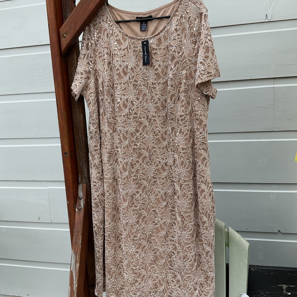 Candalite Formal Wear Lace Wedding Dress in Tan